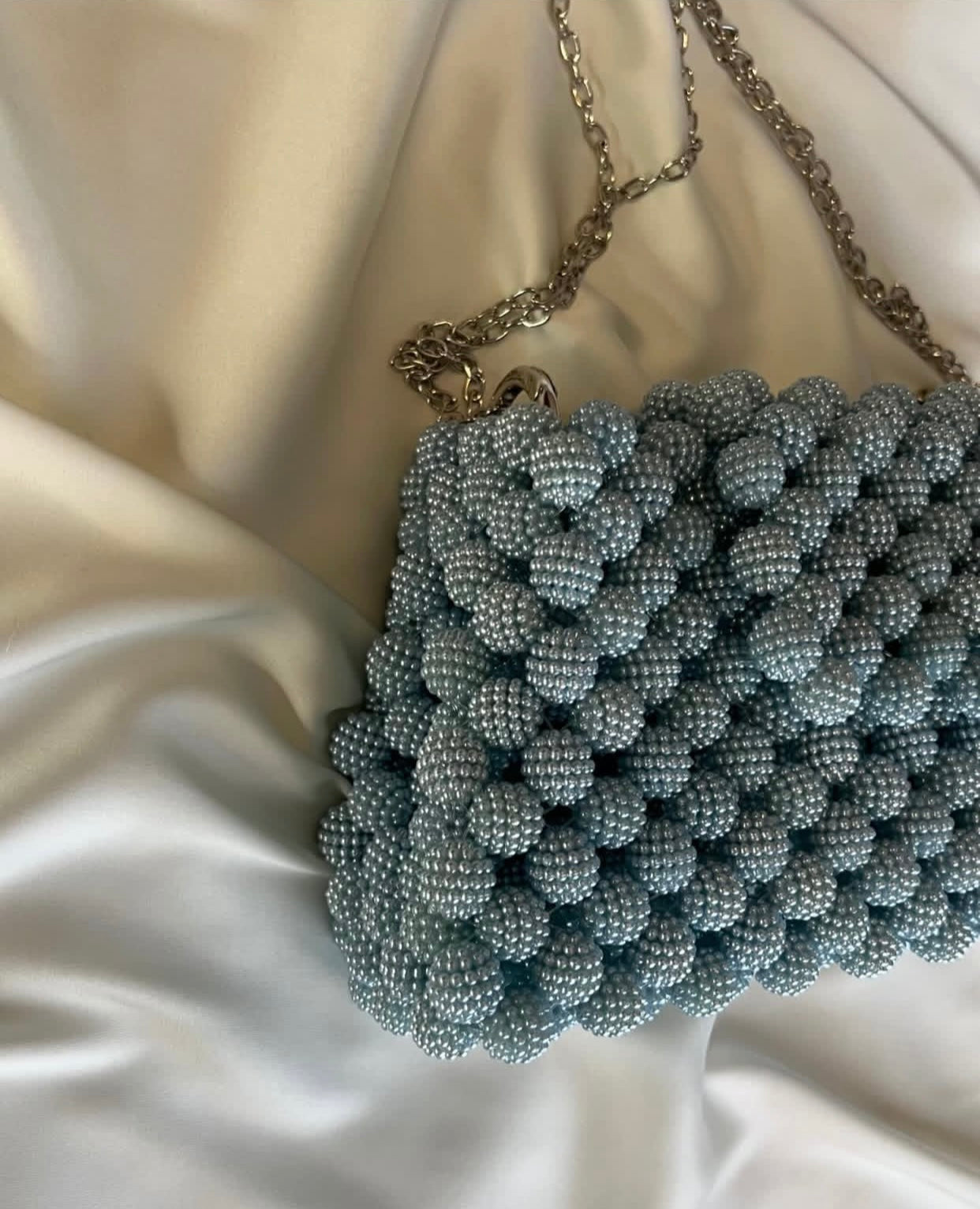 Azure Pearl Handcrafted Beaded Shoulder Bag