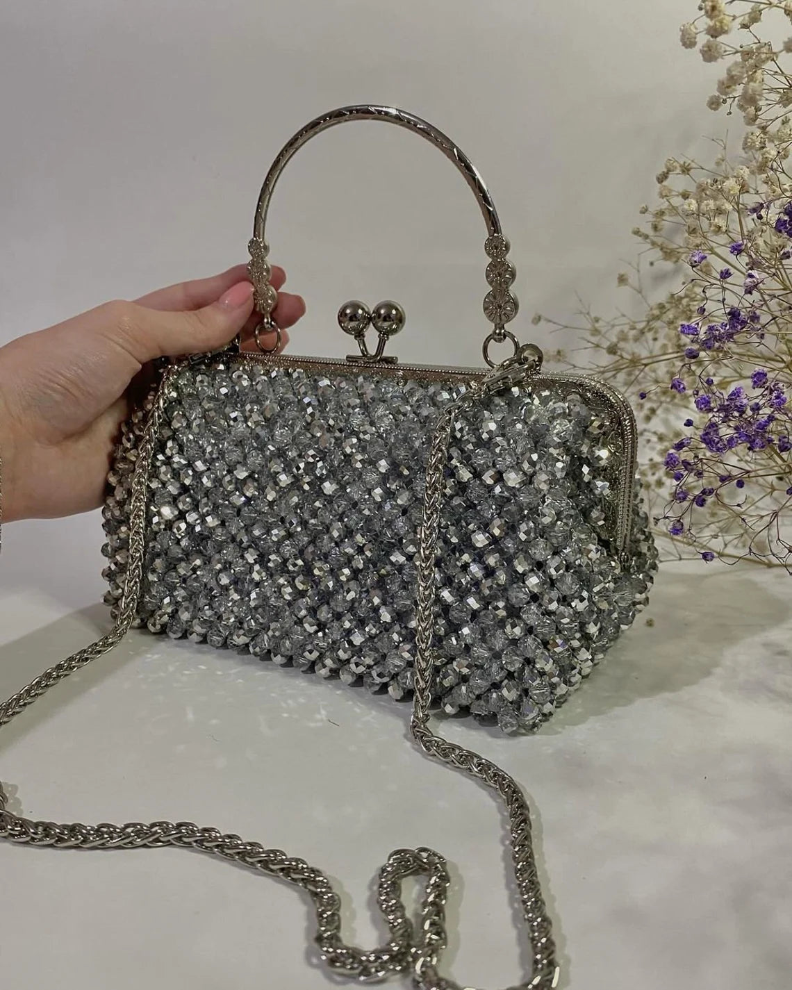 Silver Crystal Royale Clutch Luxury Frame Handbag