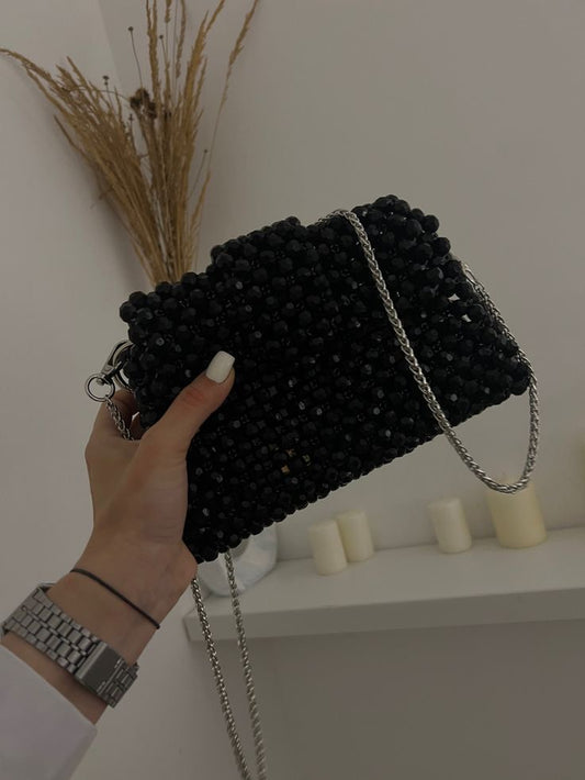 Black Faceted Beaded bag