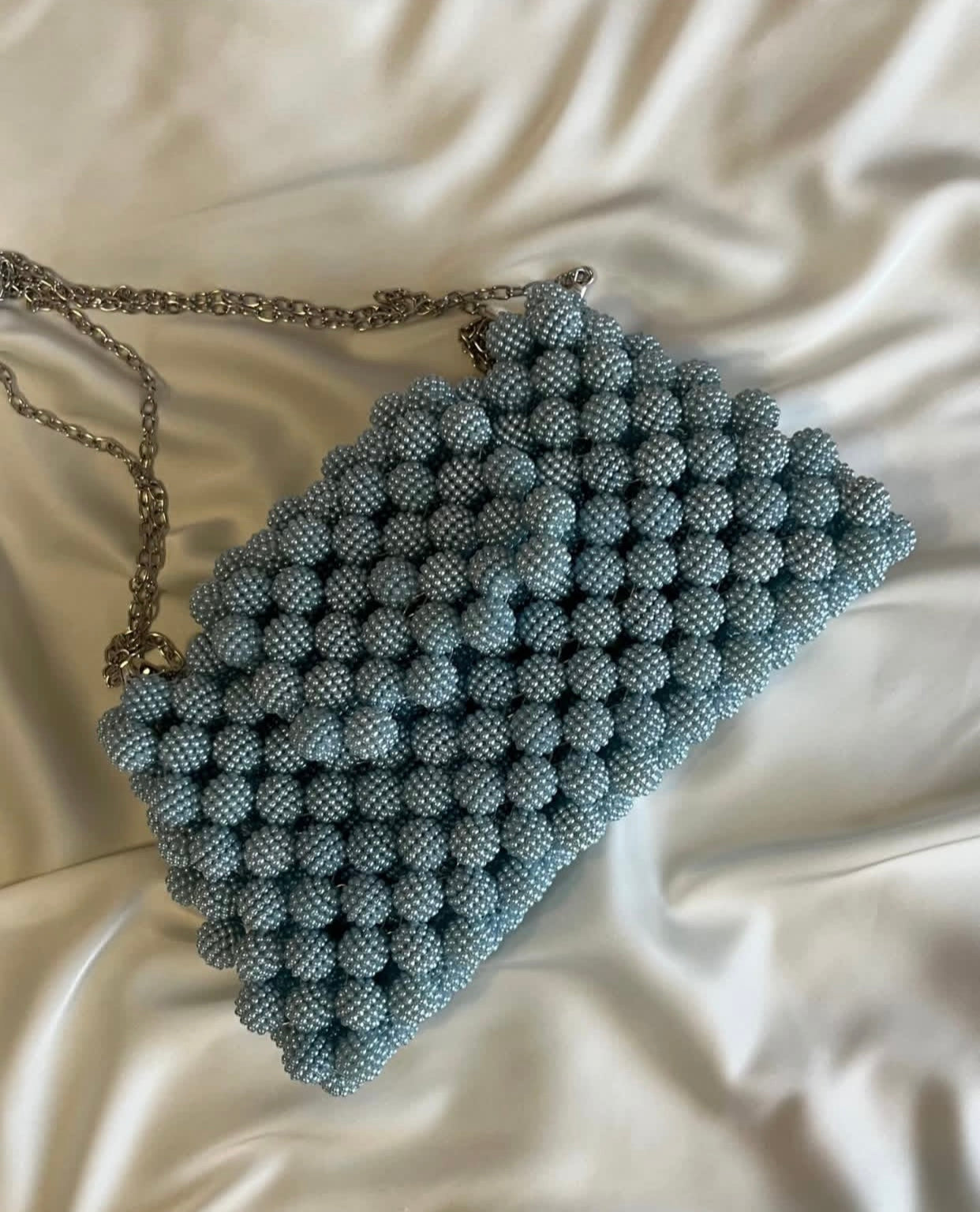 Azure Pearl Handcrafted Beaded Shoulder Bag