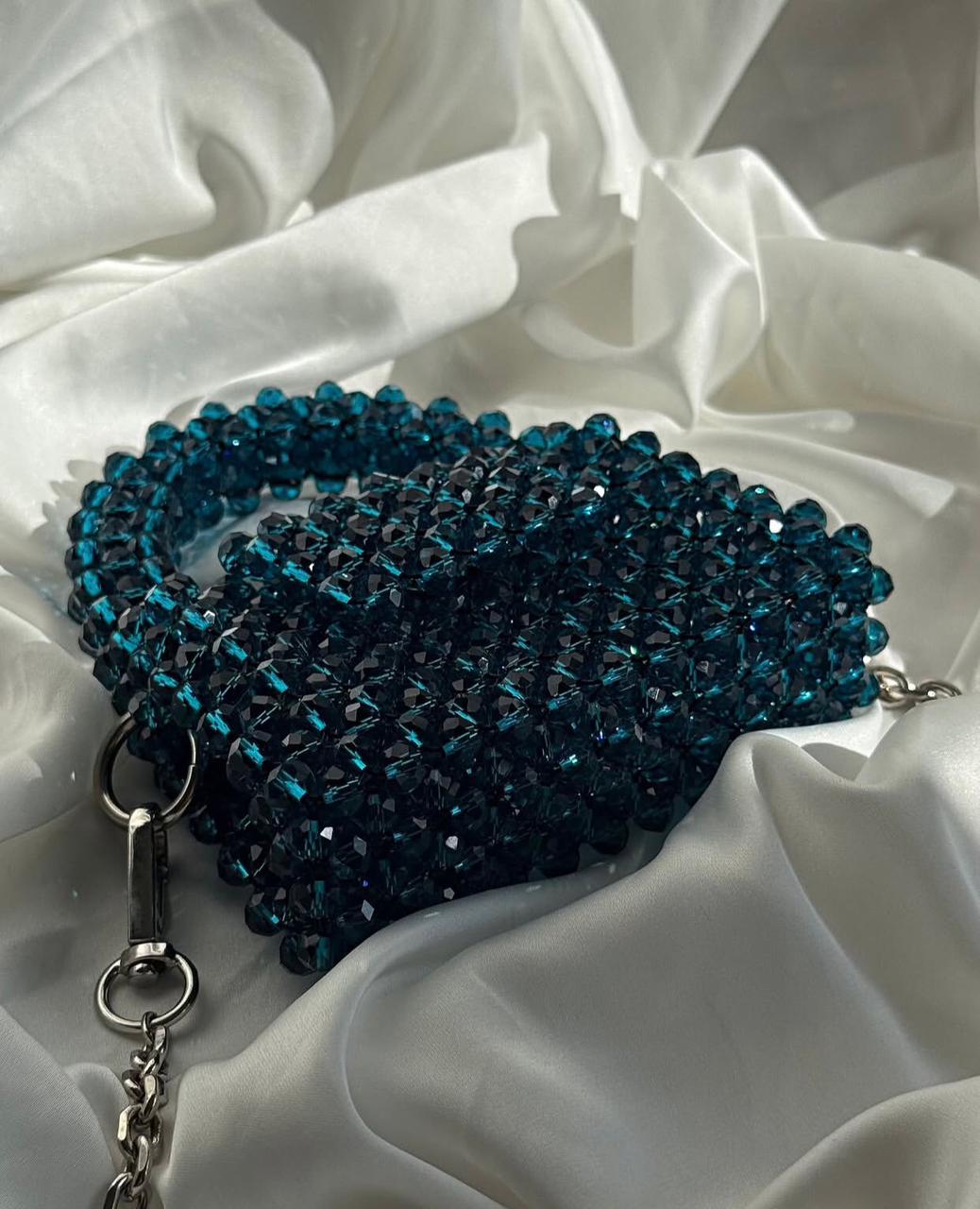 Luxury Dark Teal Crystal Beaded Mini Bag