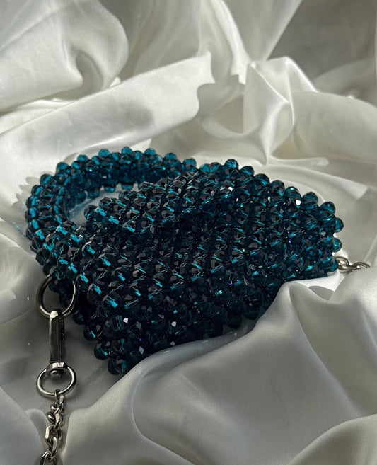 Luxury Dark Teal Crystal Beaded Mini Bag
