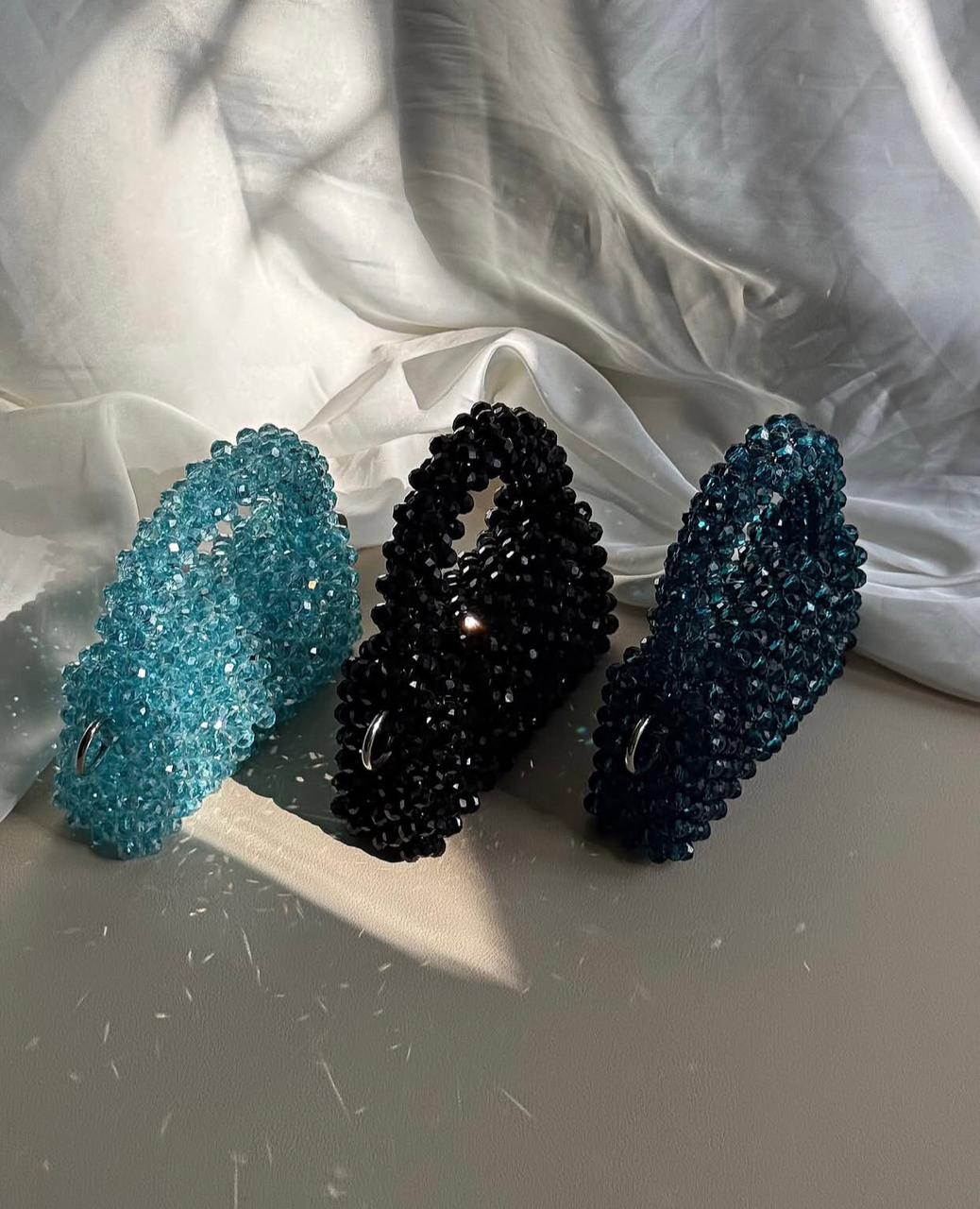 Luxury Dark Teal Crystal Beaded Mini Bag