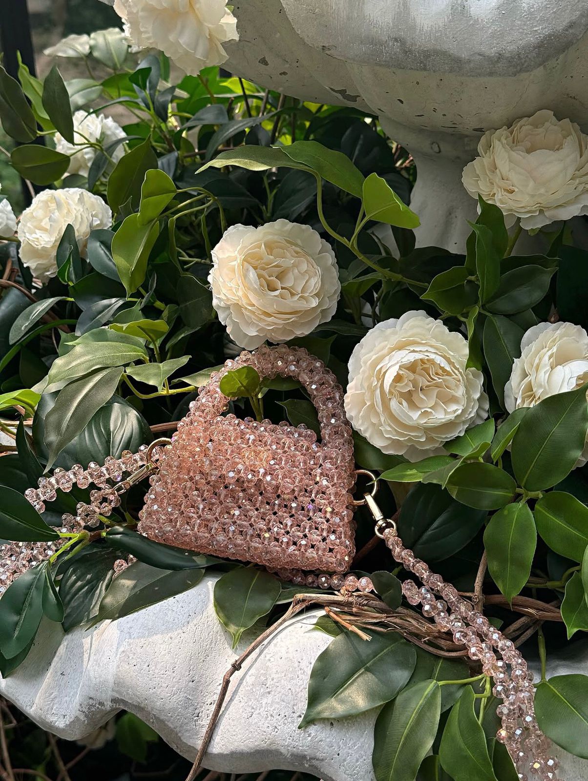 Blush Bloom Crystal Beaded Bag