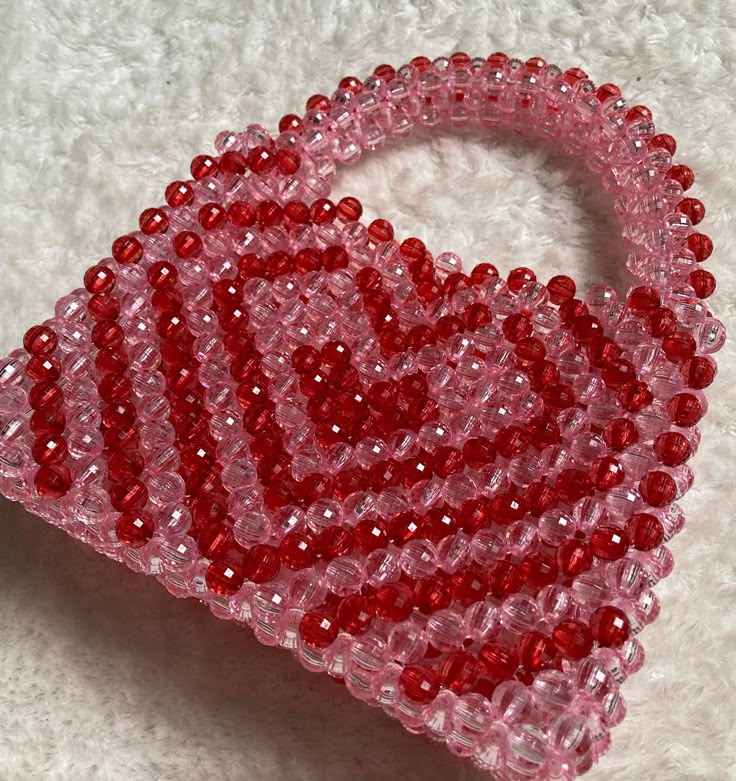 Pink & Red Heart Crystal Beaded Mini Top Handle Bag