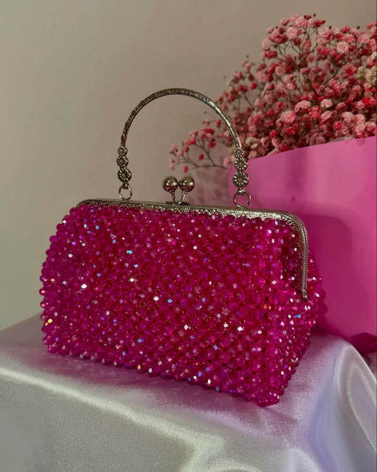 Hot Pink Crystal Royale Clutch  Luxury Statement Handbag