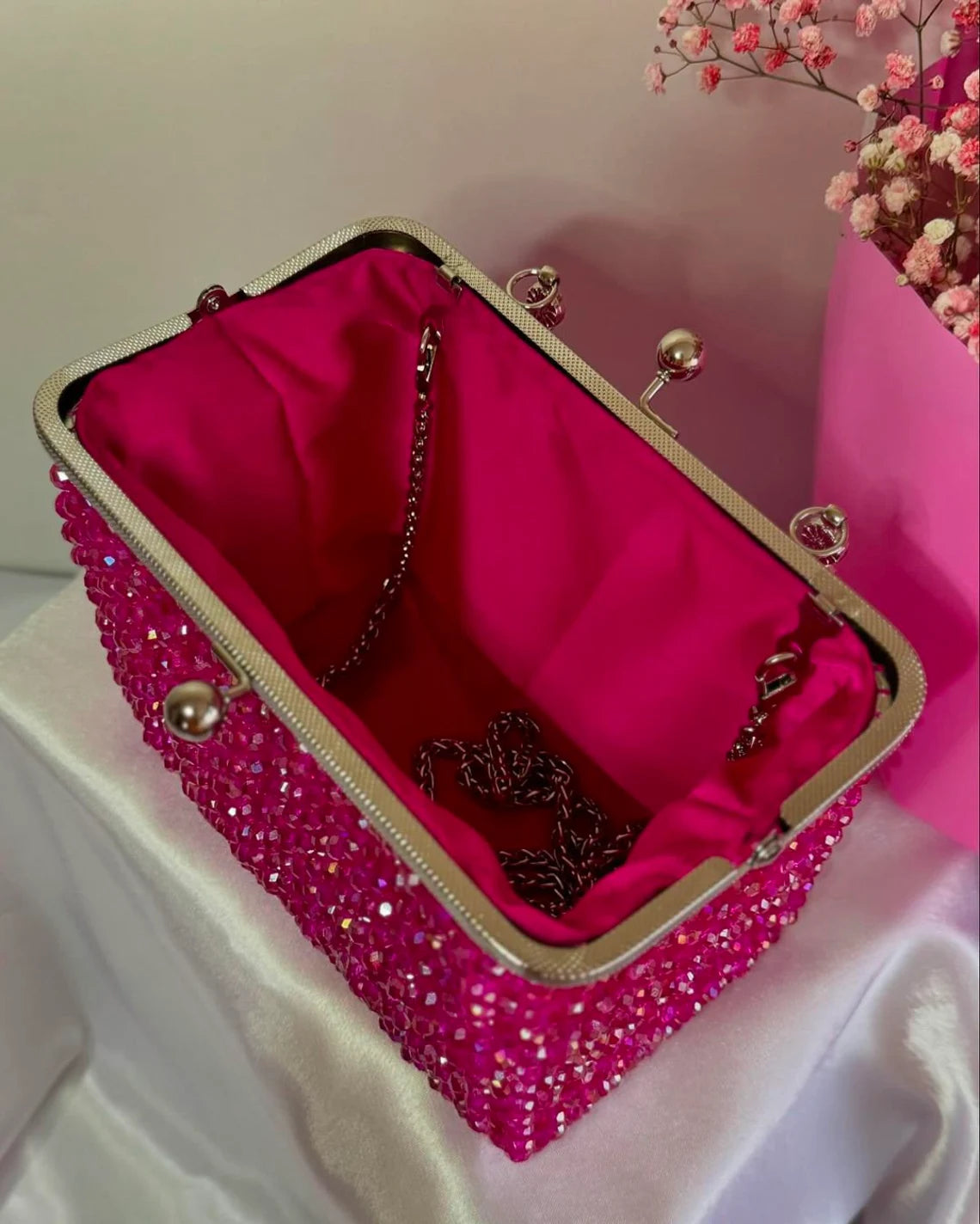 Hot Pink Crystal Royale Clutch  Luxury Statement Handbag