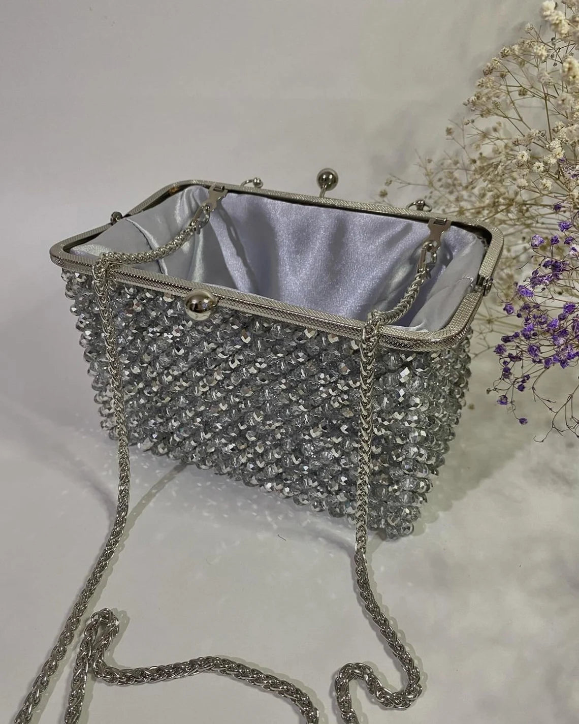 Silver Crystal Royale Clutch  Luxury Frame Handbag