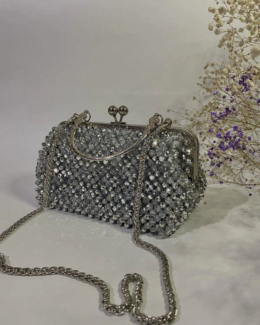 Silver Crystal Royale Clutch  Luxury Frame Handbag