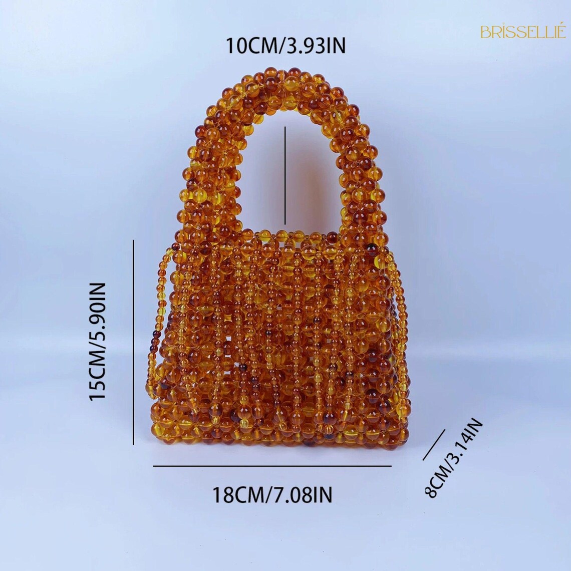 Amber Crystal Beaded Fringe Mini Top Handle Bag